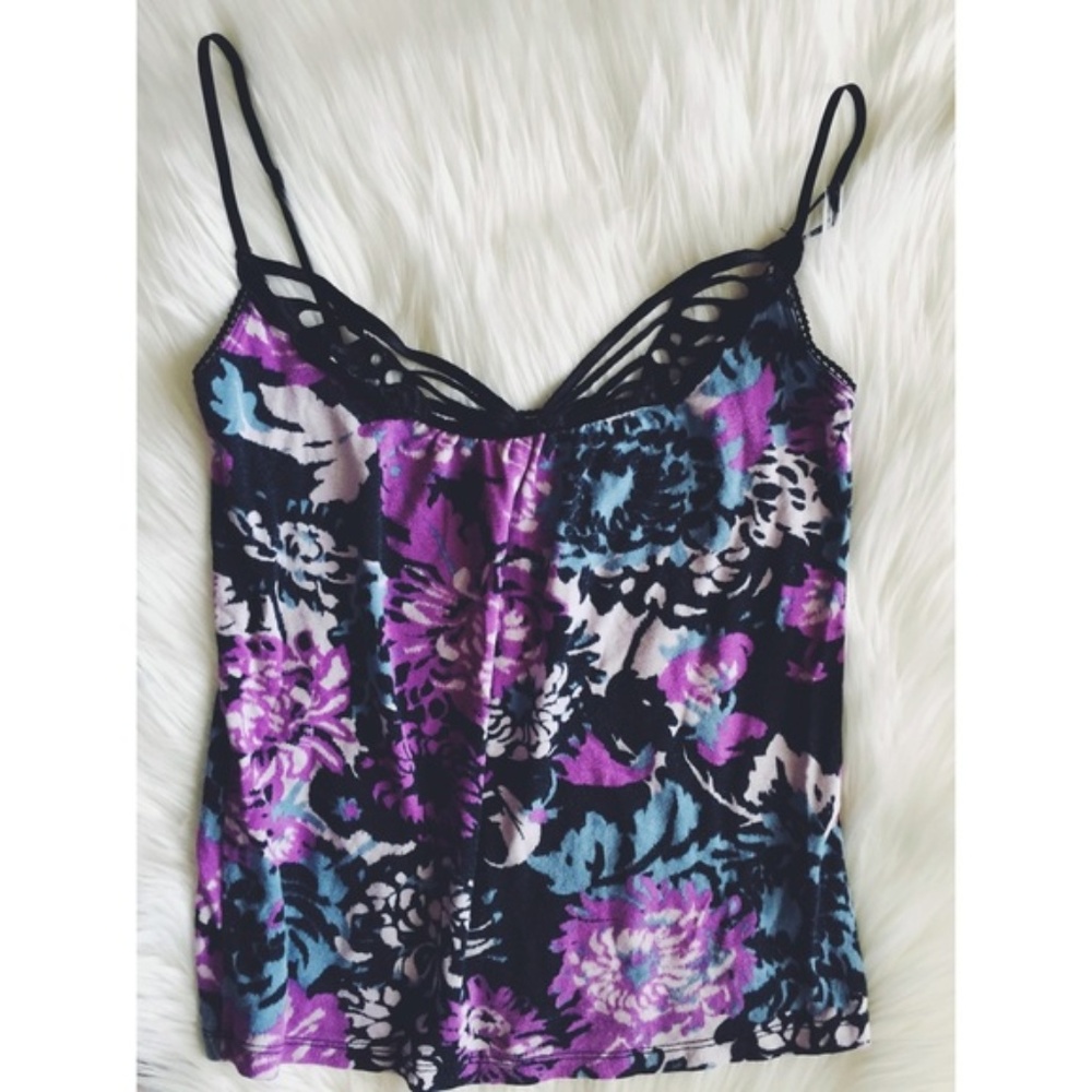 KIMCHI BLUE PURPLE BUTTERFLY FLORAL TANK